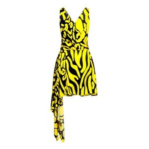 Just Cavalli yellow and black print silk mini dress size 8